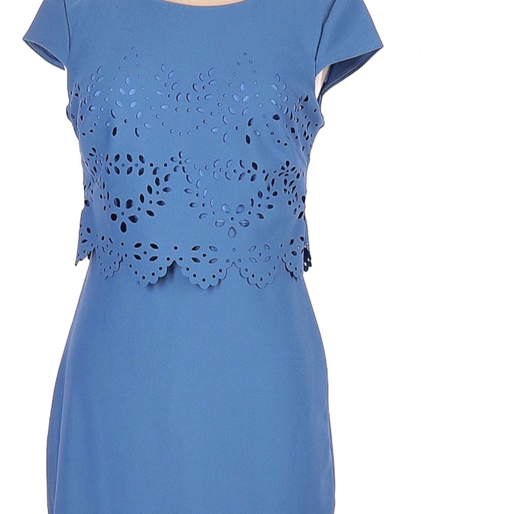 Sangria Womens blue Eyelet Knee Length Stretch Sheath Lined Dress Size 8